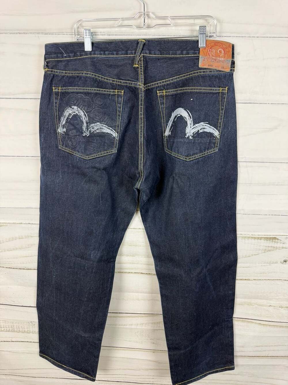 Evisu Indigo Genes Japan Dark Wash Denim Jeans with Painted Seagull Logo